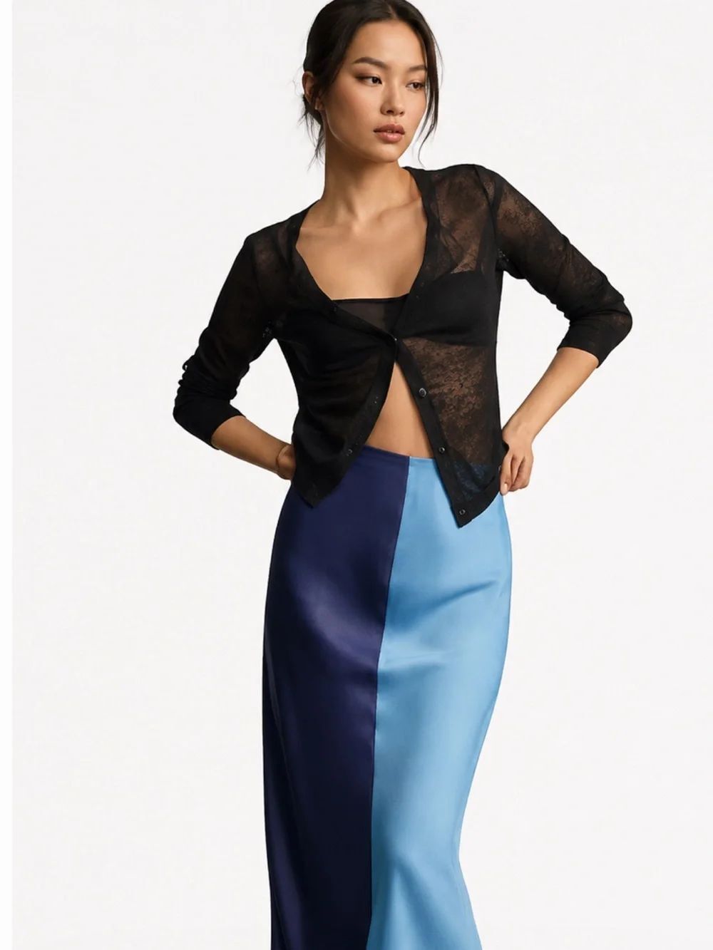 ANTHROPOLOGIE Tilda Maxi Two-Tone Blue Slip Skirt Size XS - Picture 2 of 6